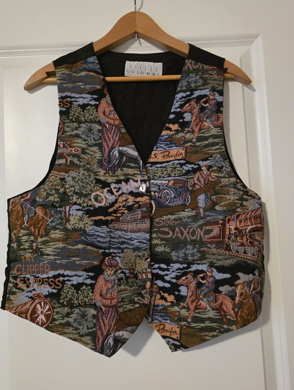 Vintage 90s Western Tapestry Vest Womens XL Equestrian Horses Prairie